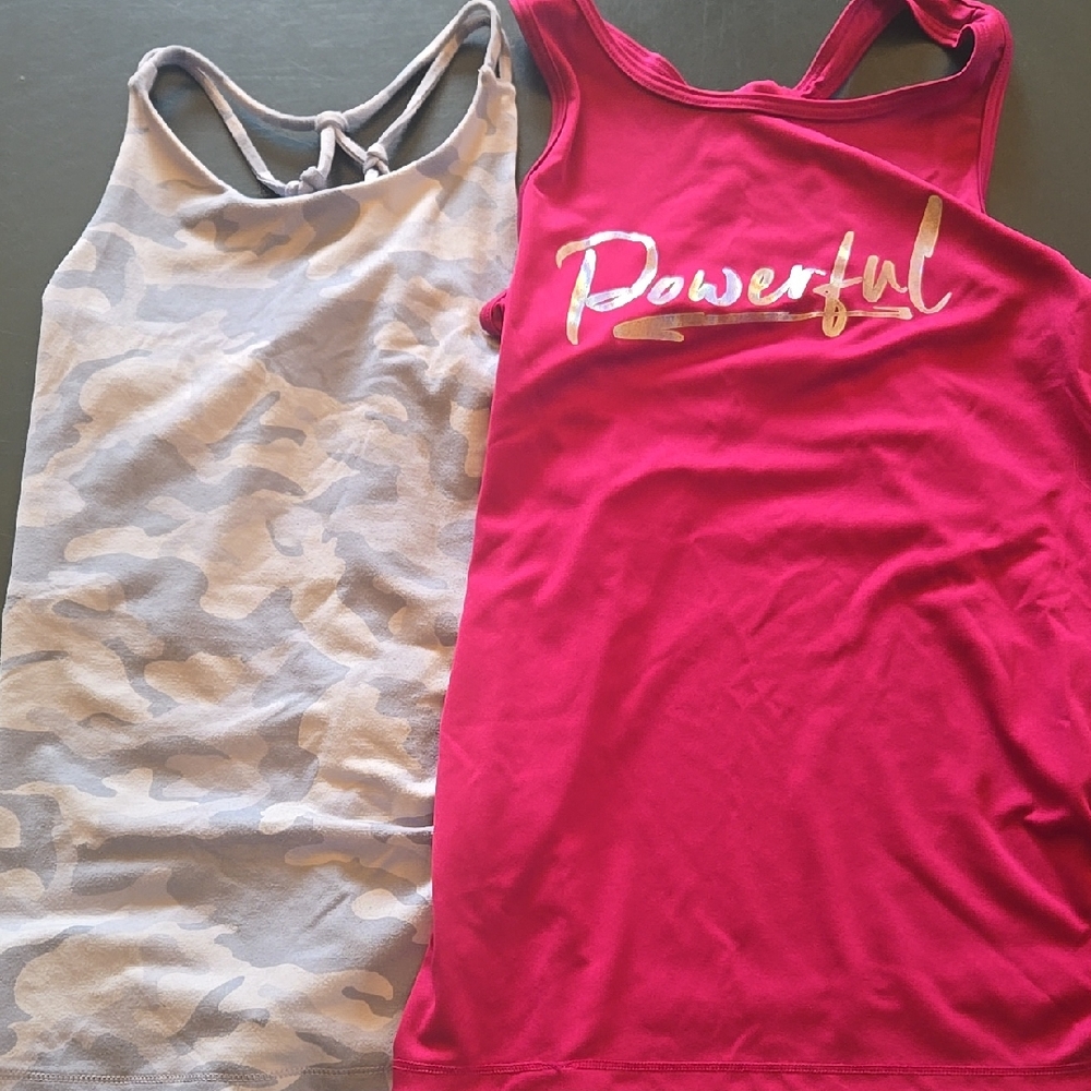 Powerful Pink Tank Top & Gray Camo Workout Tank Duo